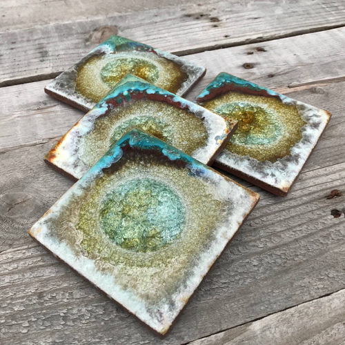 Click to view detail for KB-638 Coaster Set of 4 Green and Copper $45
